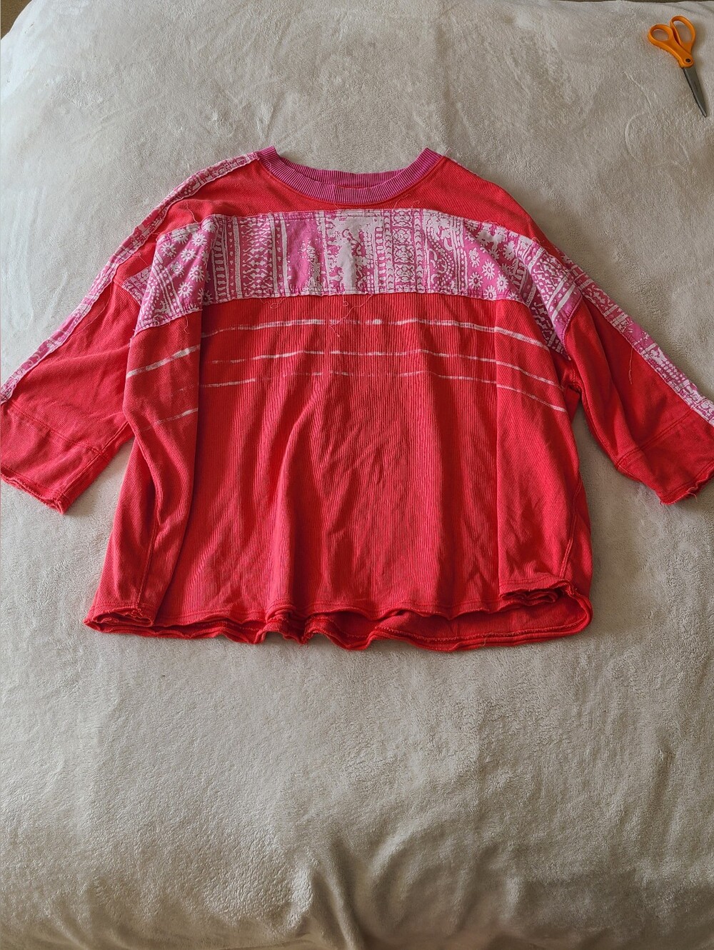 Free People Oversized Pink Red Sweatshirt Top Size XS Boho Lagenlook Beach